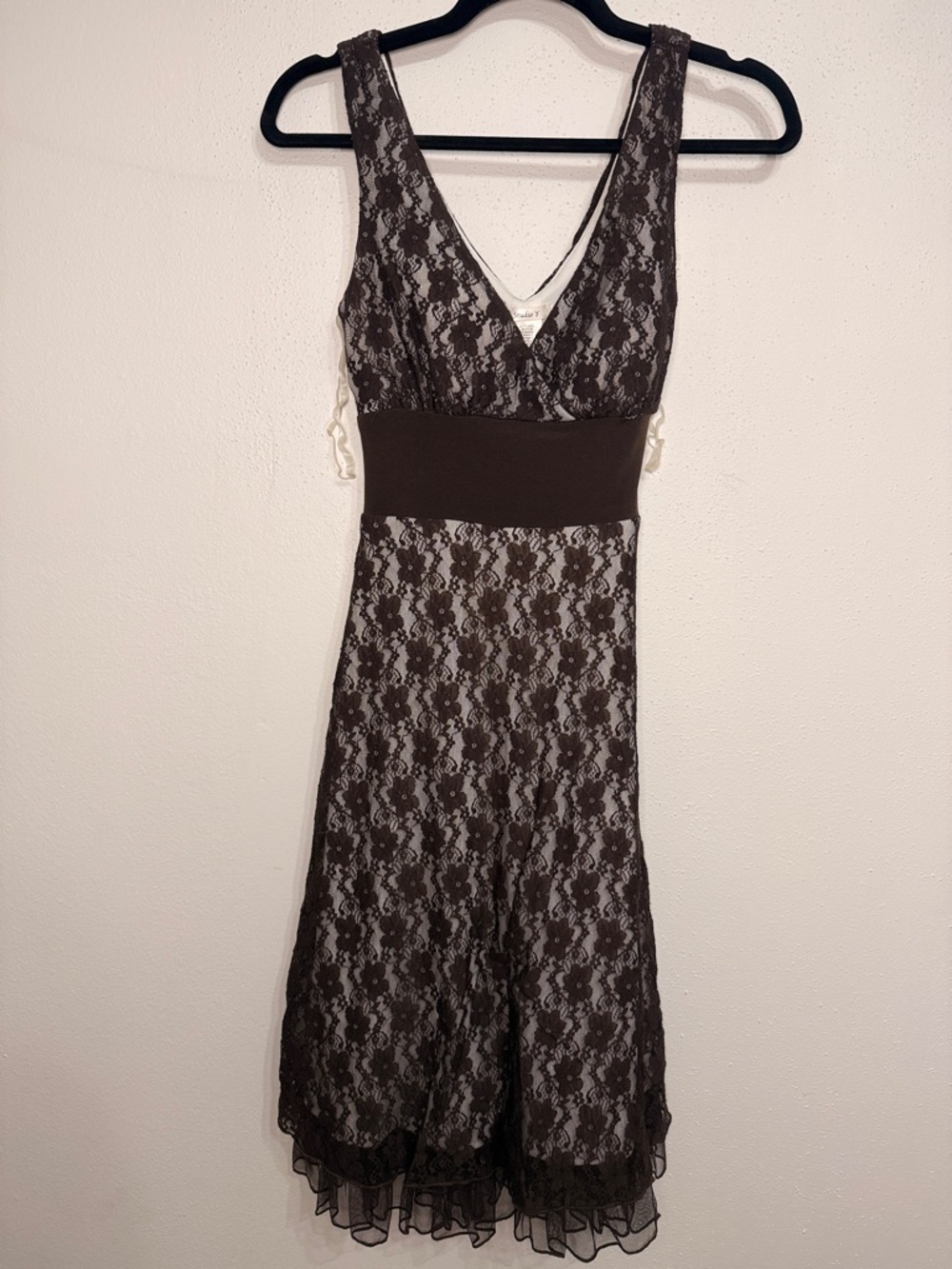 Studio Y Brown Lace Overlay Dress with Cream Lining